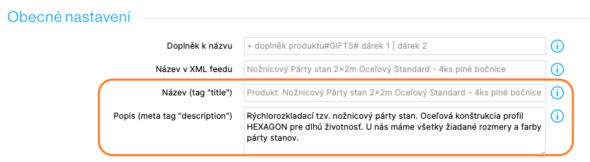 Shoptet SEO mate title a meta popis
