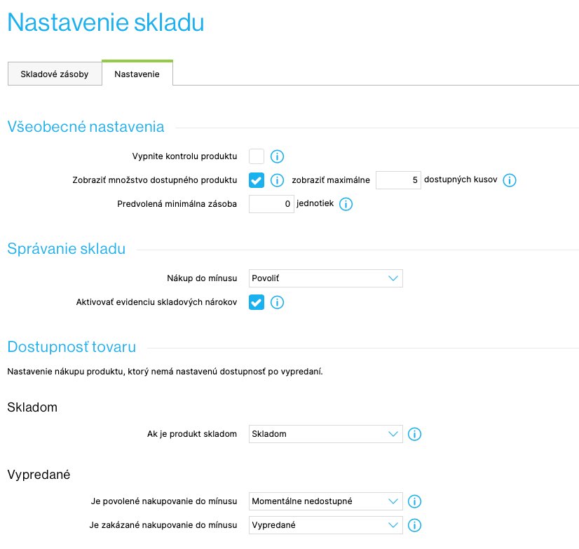 Shoptet nastavenie skladu